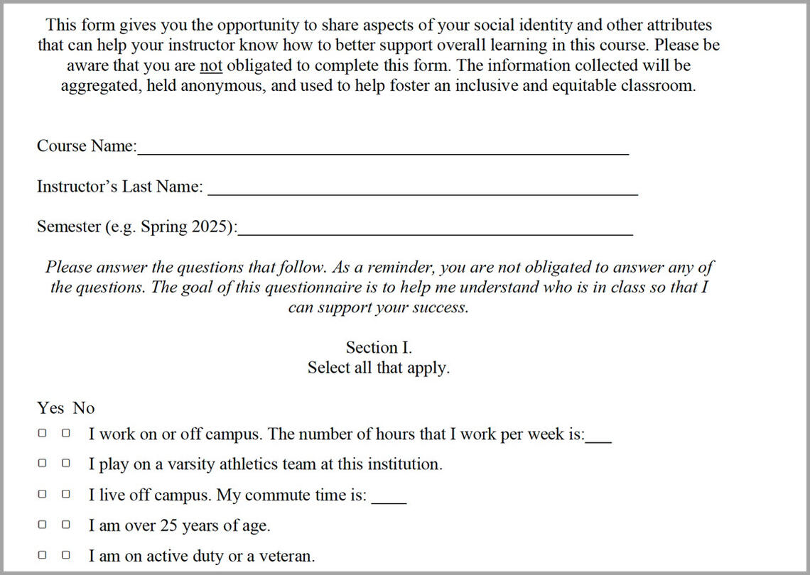 Sample form with personal questions