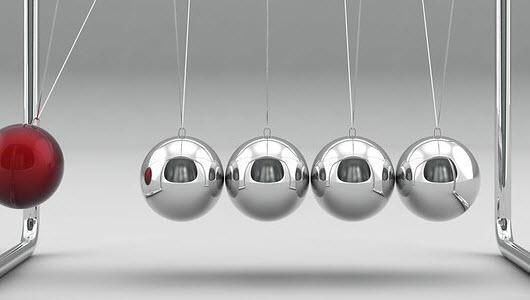 weights swinging in a Newton's Cradle