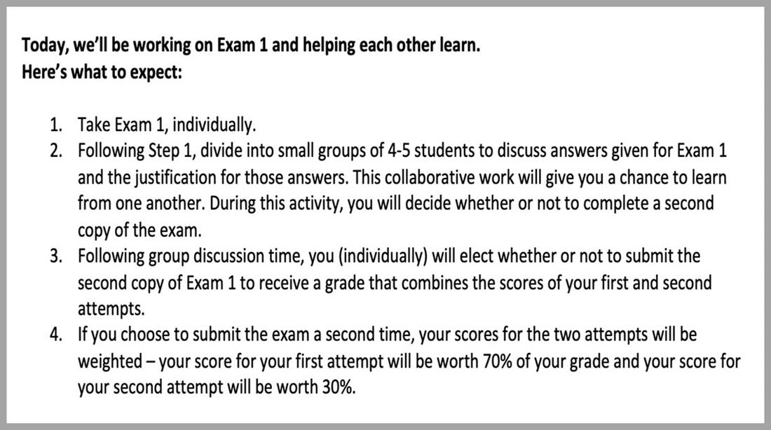 directions for using an exam for learning. Described in text