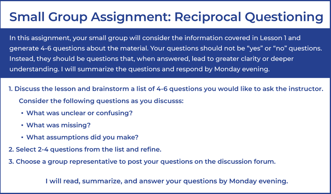 Text of reciprocal questioning assignment. See page for details.
