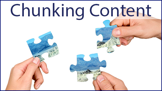 Chunking Content: Three hands holding a puzzle piece. 
